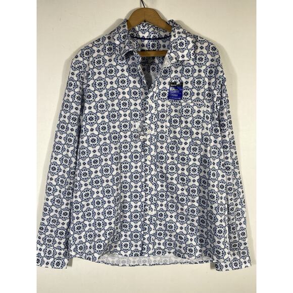 Apt 9 Premier Flex Slim Fit Shirt Button Up Size Large Mens White Blue Print NEW - Picture 3 of 12